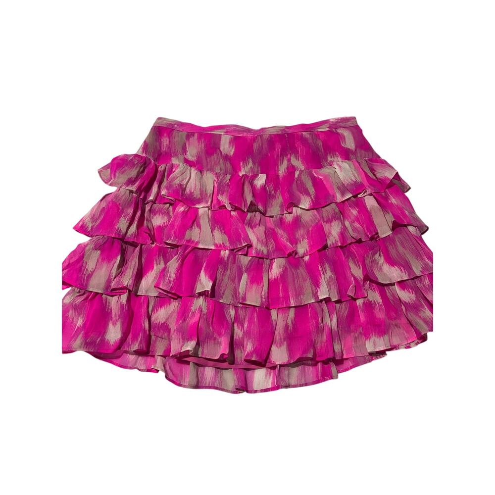 INCInternational 10 pink 3 tier drop waist lined all silk skirt side zip euc